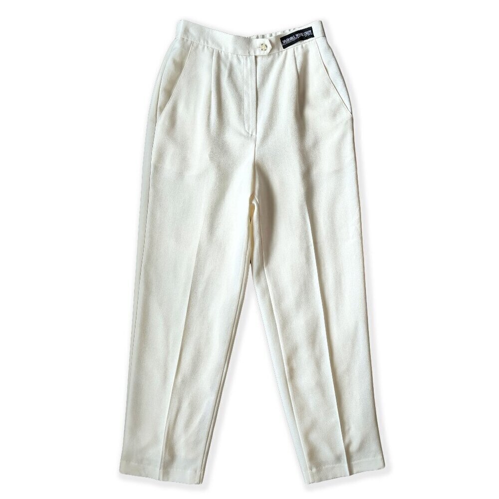 Vintage 1980s Koret Union-Made Cream Wool Straight-Tapered Trousers